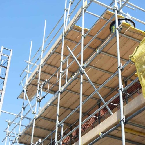 Construction site. Scaffolding.